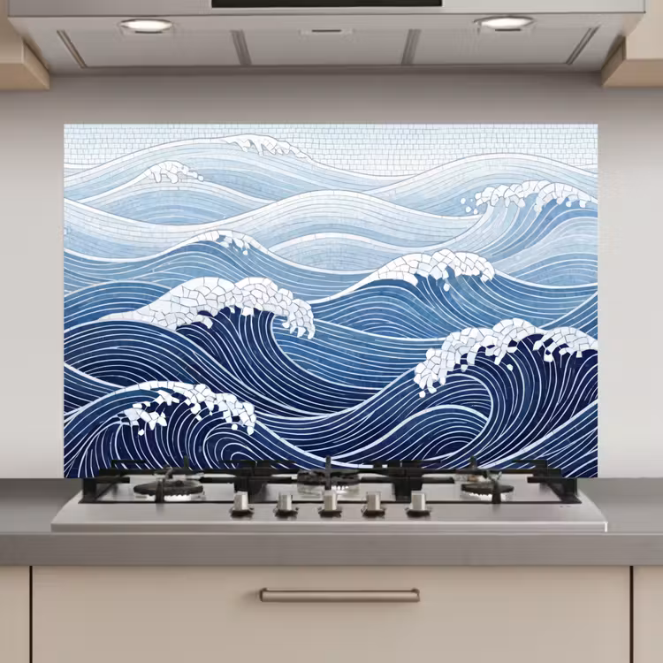 Spatscherm keuken - Water - Mozaïek - Landschap - Modern - Blauw — 1