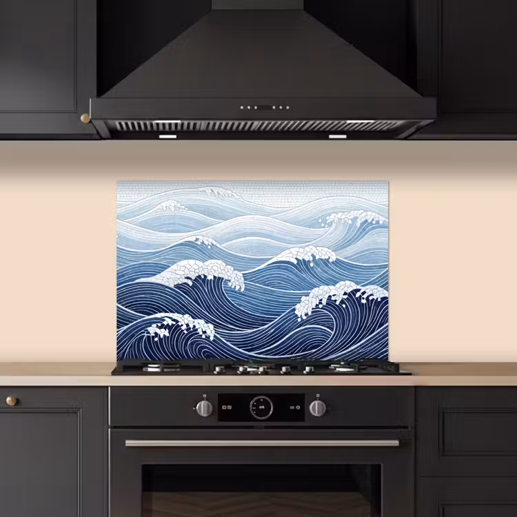Spatscherm keuken - Water - Mozaïek - Landschap - Modern - Blauw — 2