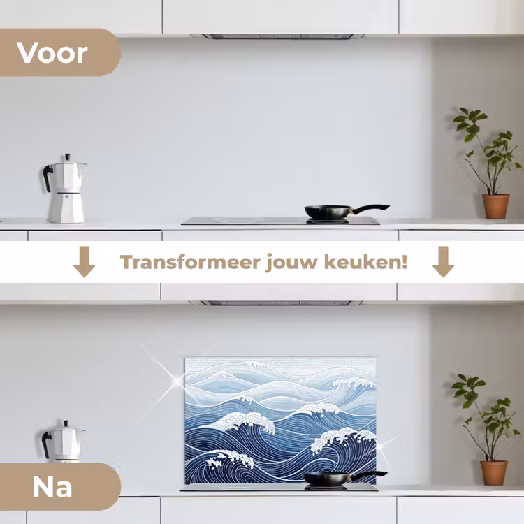 Spatscherm keuken - Water - Mozaïek - Landschap - Modern - Blauw — 3