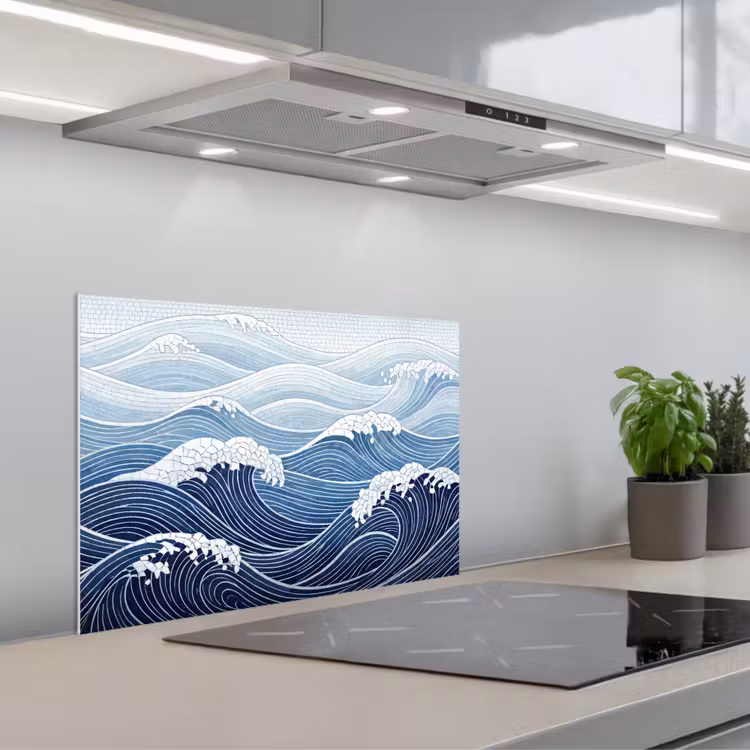 Spatscherm keuken - Water - Mozaïek - Landschap - Modern - Blauw — 5