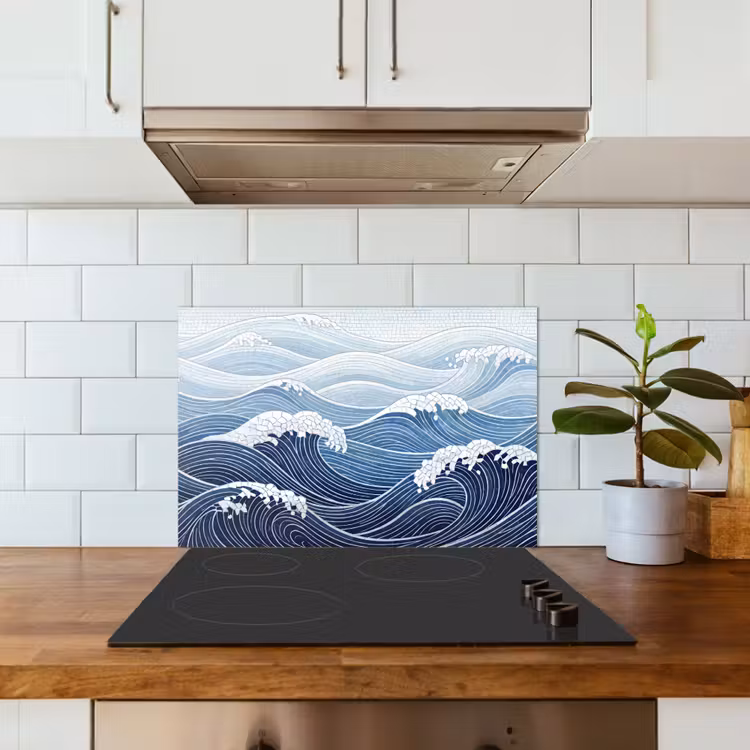 Spatscherm keuken - Water - Mozaïek - Landschap - Modern - Blauw — 6