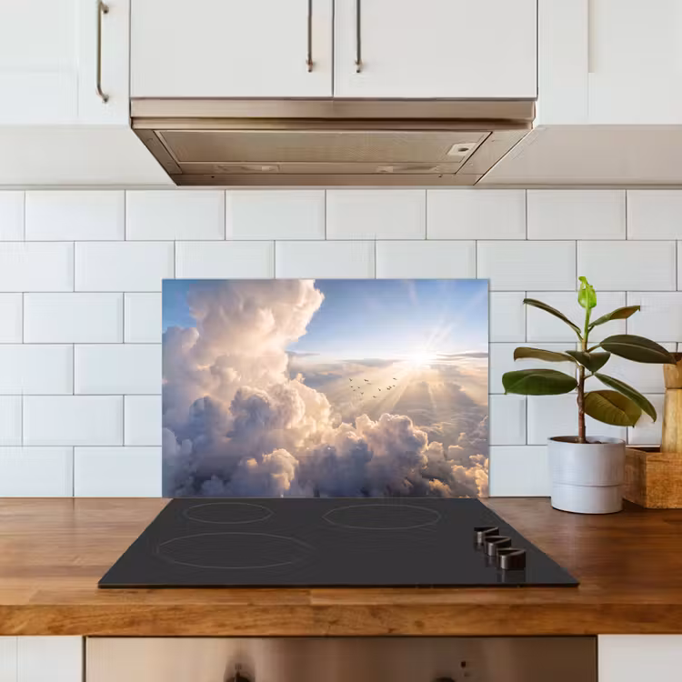 Spatscherm keuken - Wolken - Zonnestralen - Natuur - Wit — 6