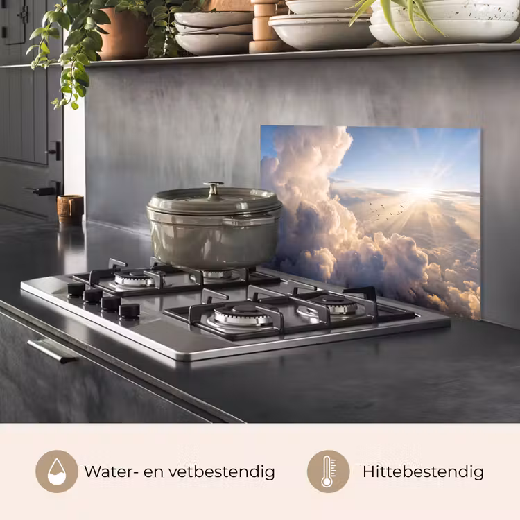 Spatscherm keuken - Wolken - Zonnestralen - Natuur - Wit — 7