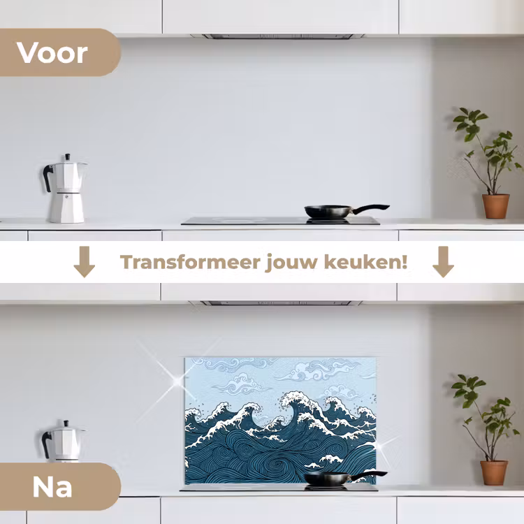 Spatscherm keuken - Zee - Golven - Japans - Natuur - Blauw — 3