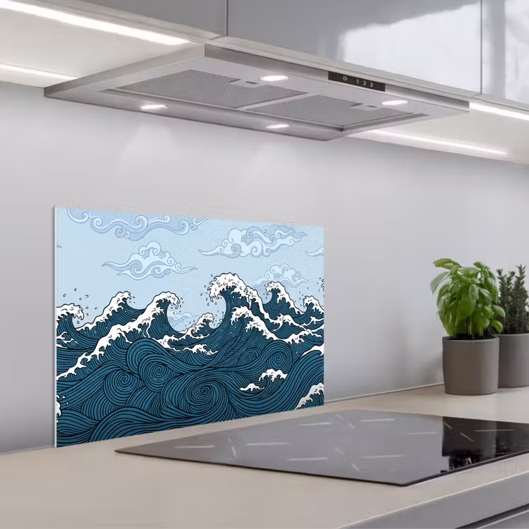 Spatscherm keuken - Zee - Golven - Japans - Natuur - Blauw — 5