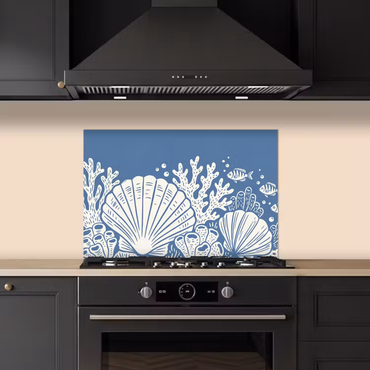 Spatscherm keuken - Zeeleven - Koraal - Schelp - Vis - Illustratie - Onderwater — 2