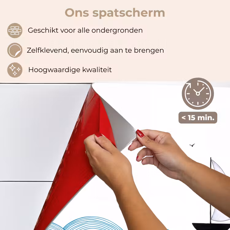 Spatscherm keuken - Zeilboot - Golven - Zee - Illustratie - Blauw — 4