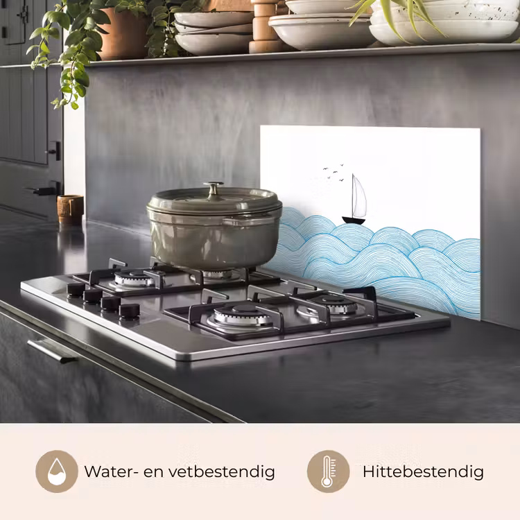 Spatscherm keuken - Zeilboot - Golven - Zee - Illustratie - Blauw — 7