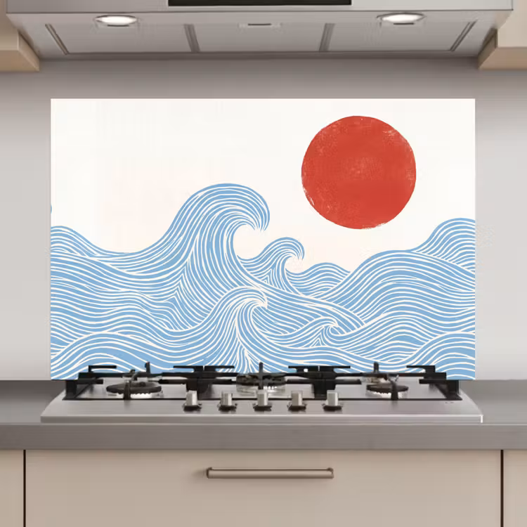 Spatscherm keuken - Zon - Golven - Oceaan - Abstract - Rood — 1