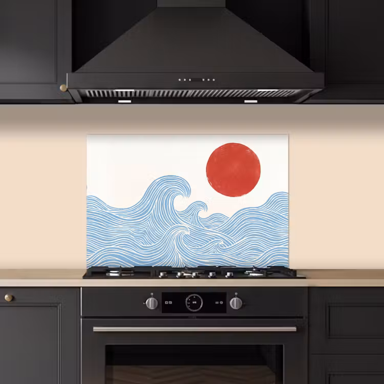 Spatscherm keuken - Zon - Golven - Oceaan - Abstract - Rood — 2