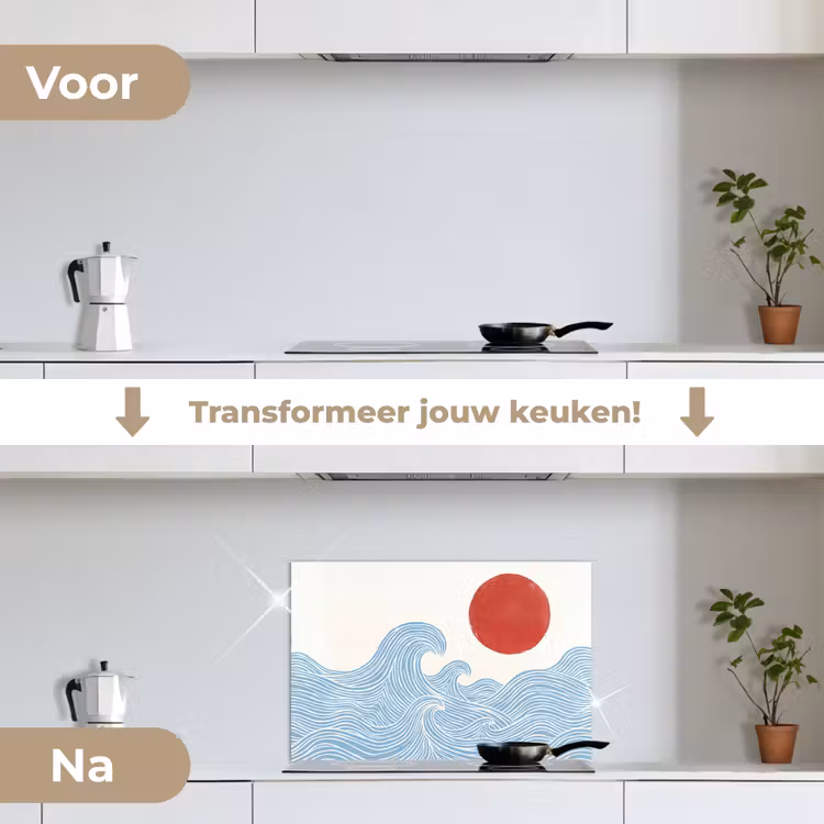 Spatscherm keuken - Zon - Golven - Oceaan - Abstract - Rood — 3