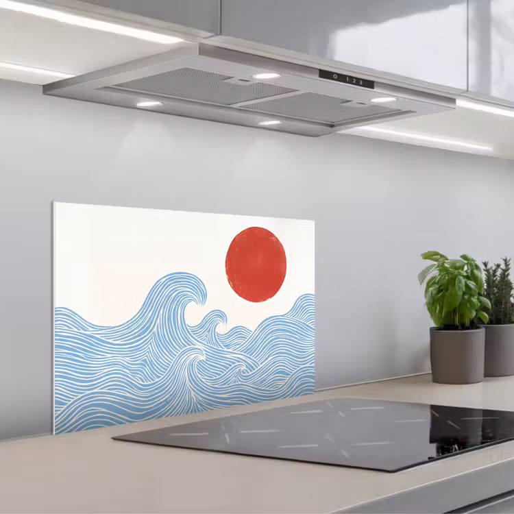 Spatscherm keuken - Zon - Golven - Oceaan - Abstract - Rood — 5