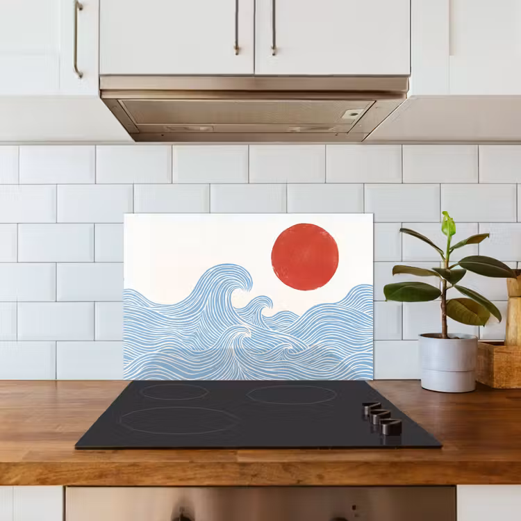 Spatscherm keuken - Zon - Golven - Oceaan - Abstract - Rood — 6