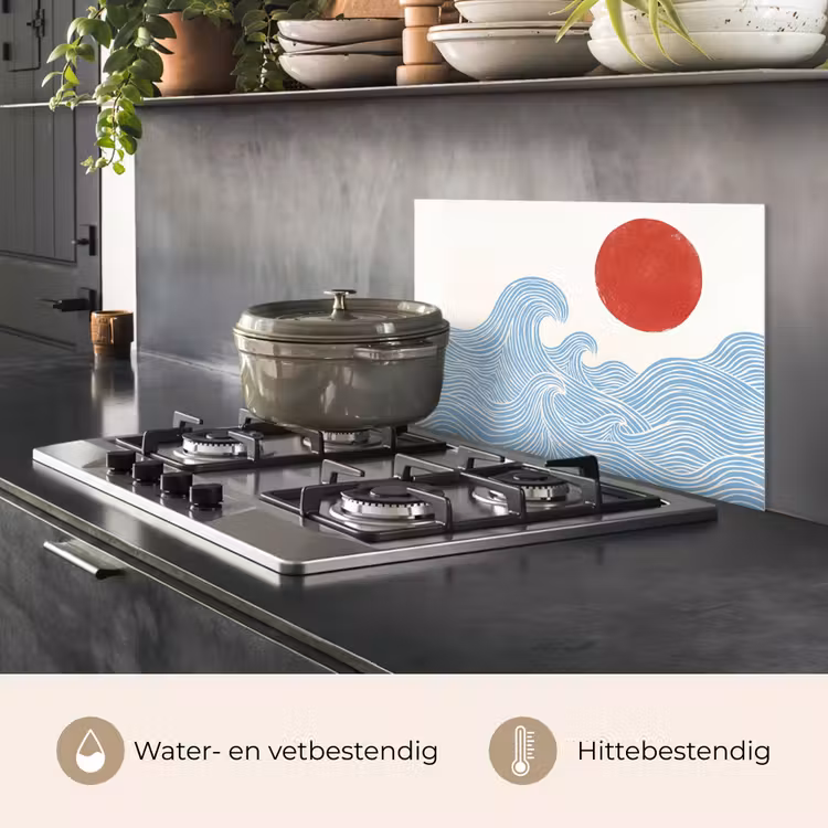 Spatscherm keuken - Zon - Golven - Oceaan - Abstract - Rood — 7