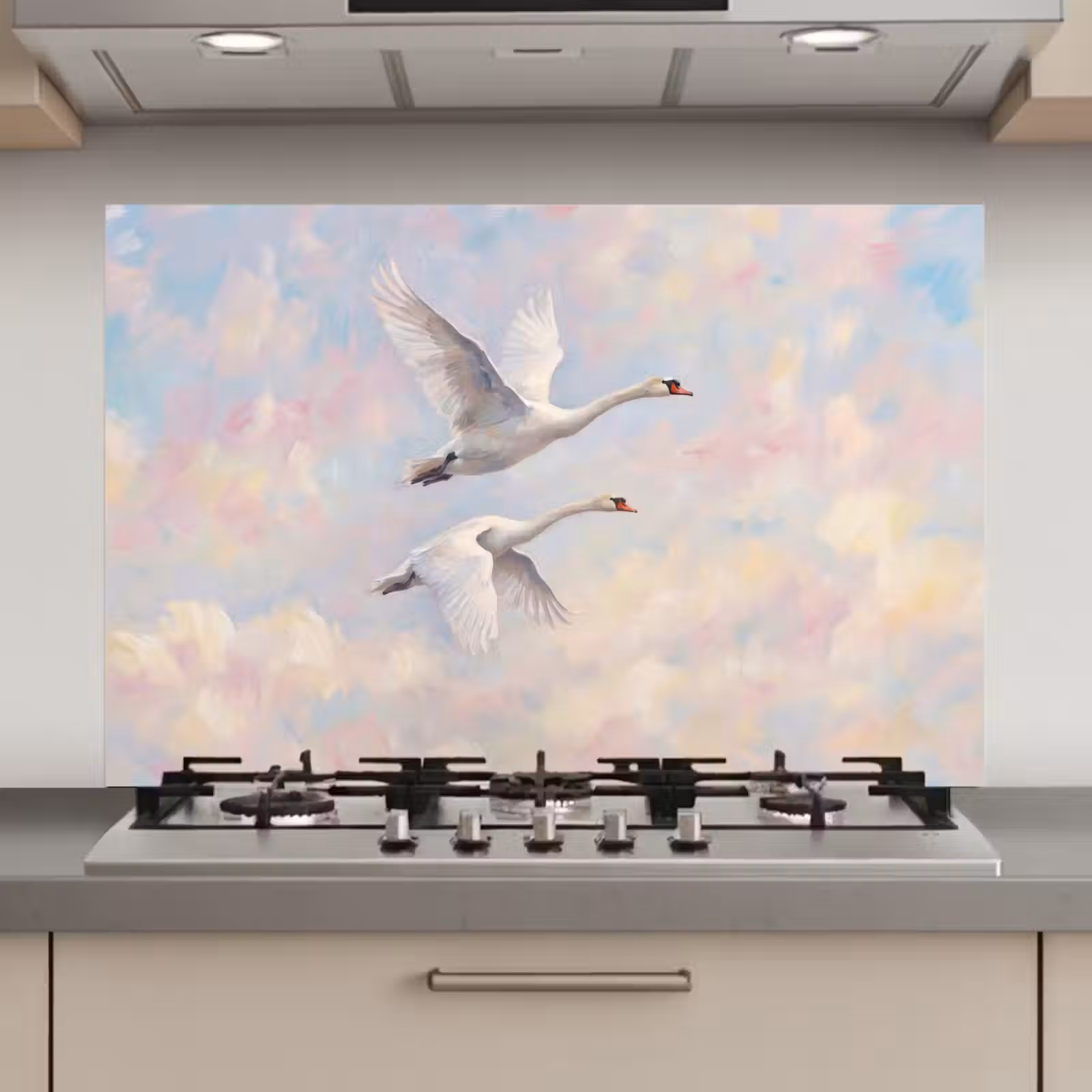 Spatscherm keuken - Vogel - Vliegend - Lucht - Modern - Pastel — 1