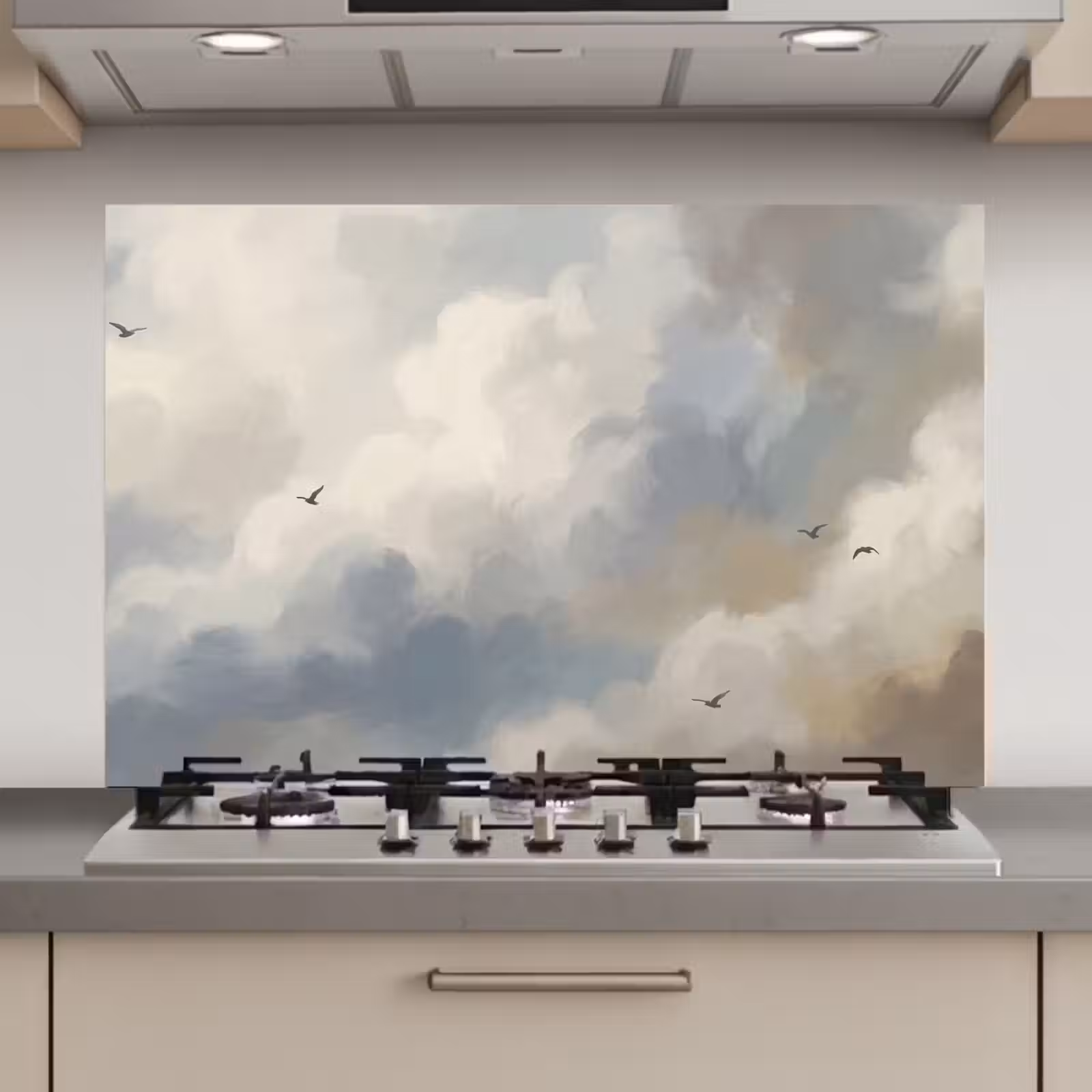 Spatscherm keuken - Vogel - Wolken - Natuur - Modern - Grijs — 1