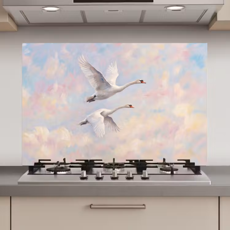 Spatscherm keuken - Vogel - Vliegend - Lucht - Modern - Pastel — 1