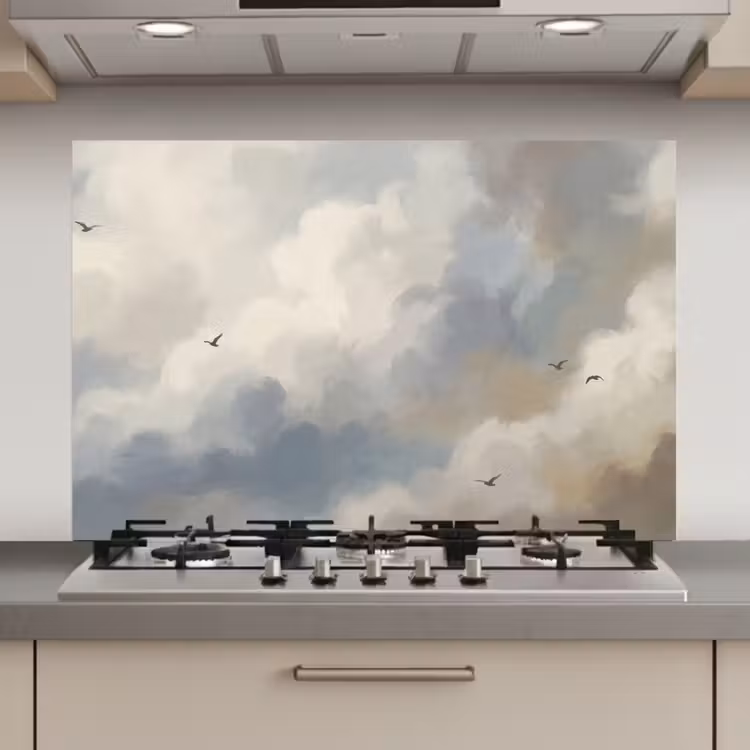 Spatscherm keuken - Vogel - Wolken - Natuur - Modern - Grijs — 1