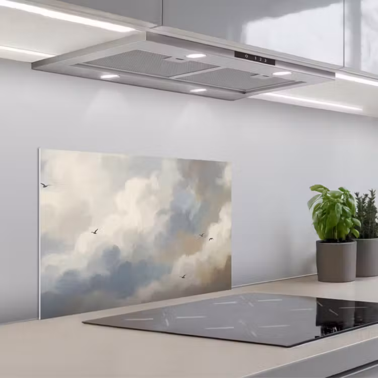 Spatscherm keuken - Vogel - Wolken - Natuur - Modern - Grijs — 5