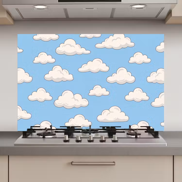 Spatscherm keuken - Wolk - Cartoon - Lucht - Blauw - Wit — 1