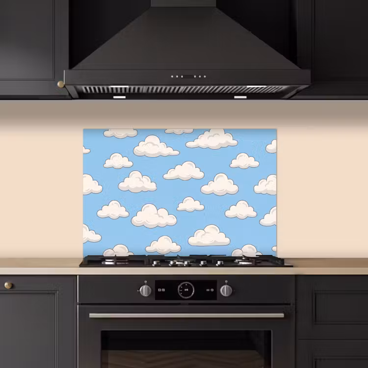 Spatscherm keuken - Wolk - Cartoon - Lucht - Blauw - Wit — 2