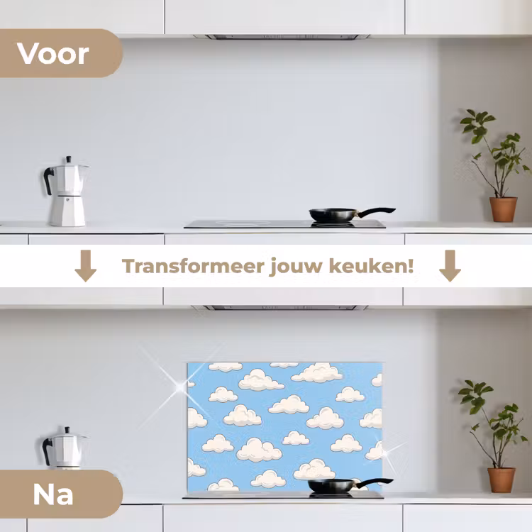 Spatscherm keuken - Wolk - Cartoon - Lucht - Blauw - Wit — 3