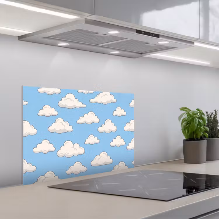 Spatscherm keuken - Wolk - Cartoon - Lucht - Blauw - Wit — 5