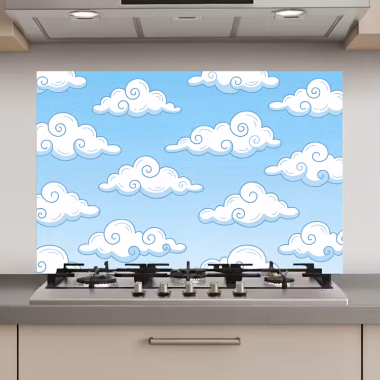 Spatscherm keuken - Wolk - Lucht - Cartoon - Blauw - Wit — 1