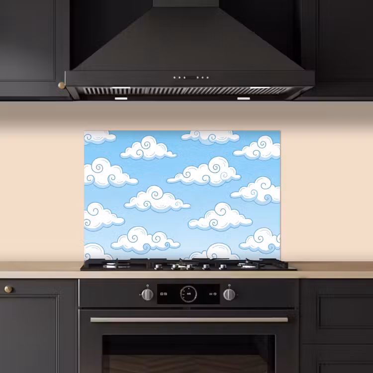 Spatscherm keuken - Wolk - Lucht - Cartoon - Blauw - Wit — 2