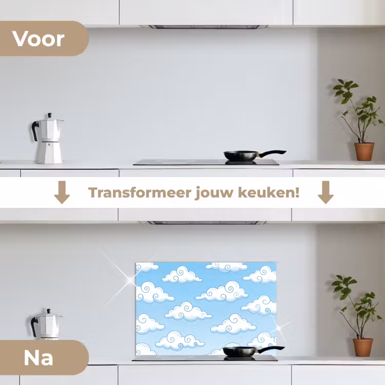 Spatscherm keuken - Wolk - Lucht - Cartoon - Blauw - Wit — 3