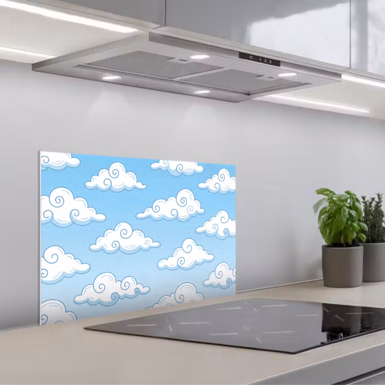 Spatscherm keuken - Wolk - Lucht - Cartoon - Blauw - Wit — 5