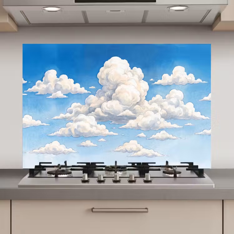 Spatscherm keuken - Wolken - Blauwe lucht - Natuur - Modern - Wit — 1