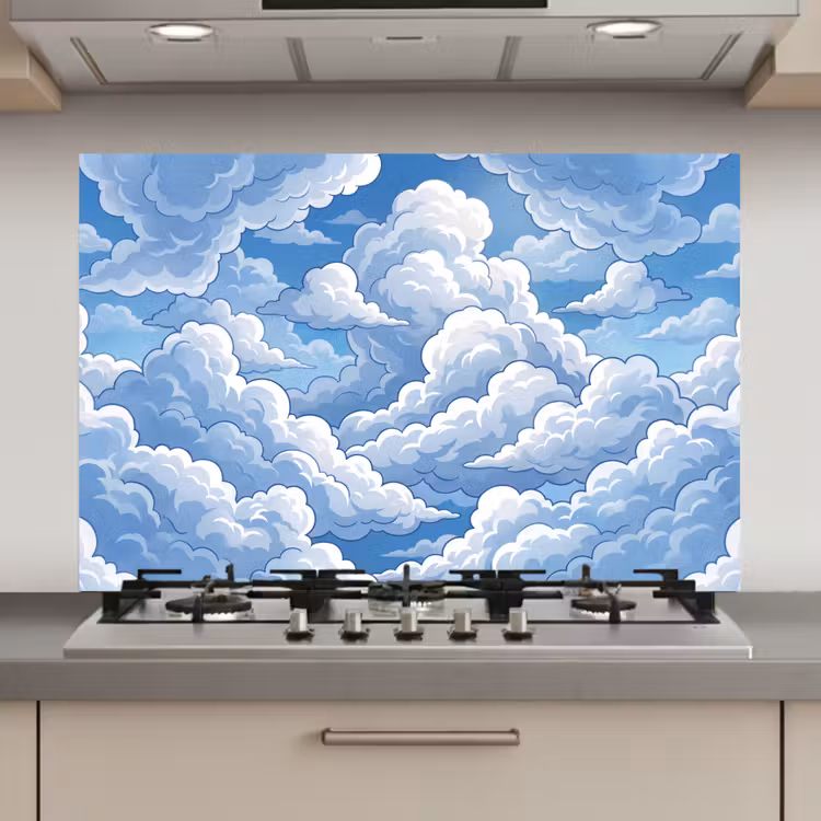 Spatscherm keuken - Wolken - Hemel - Abstract - Wit — 1