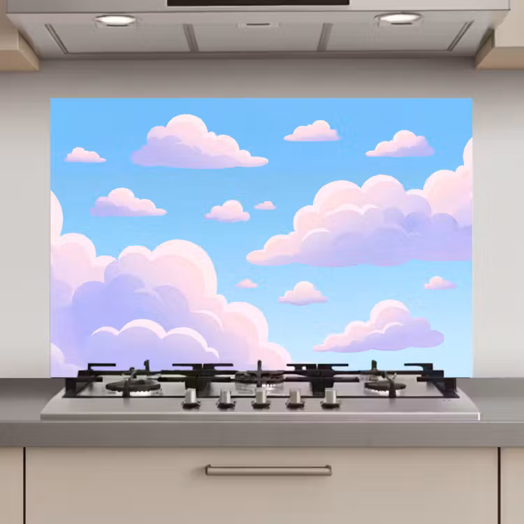 Spatscherm keuken - Wolken - Roze - Blauw - Natuur - Modern — 1