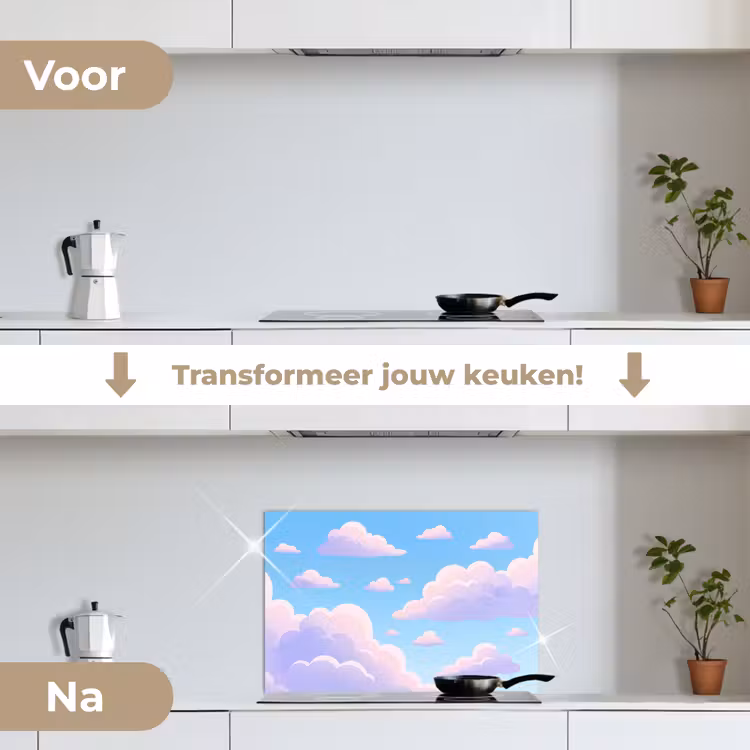 Spatscherm keuken - Wolken - Roze - Blauw - Natuur - Modern — 3