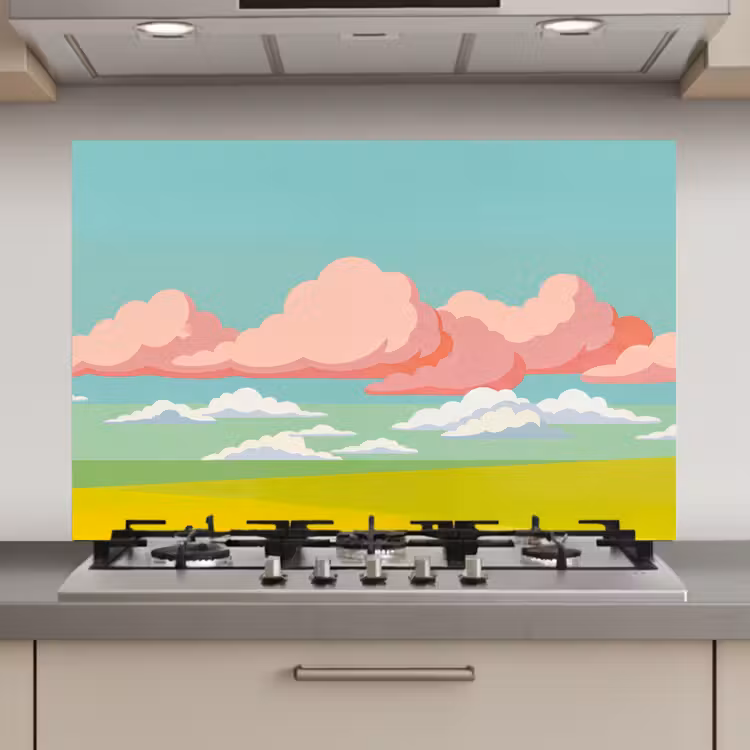 Spatscherm keuken - Wolken - Roze - Natuur - Modern - Pastel — 1