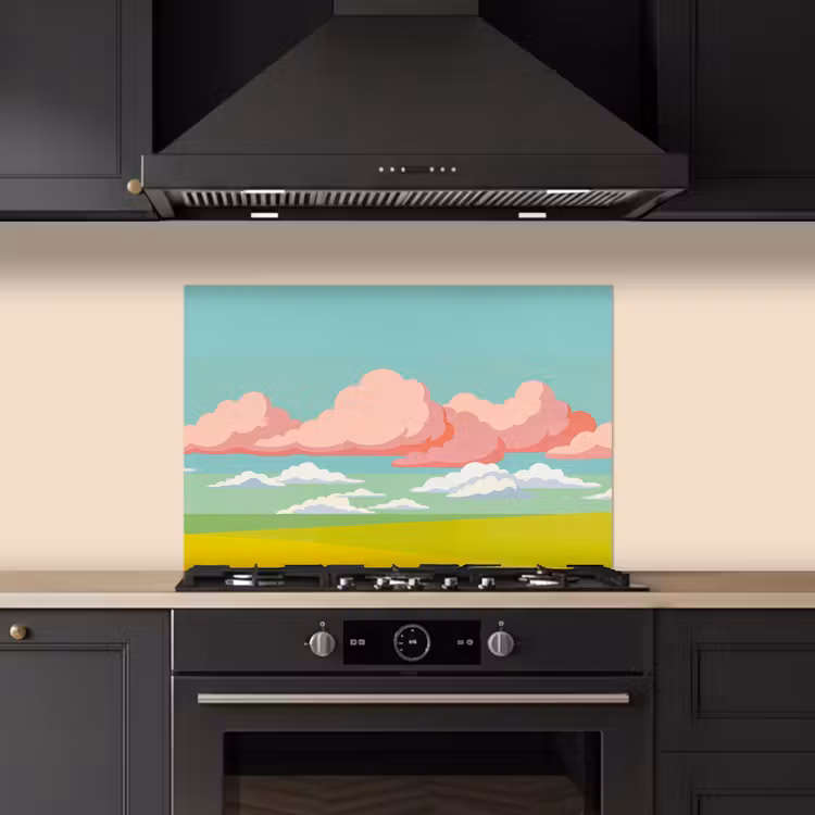 Spatscherm keuken - Wolken - Roze - Natuur - Modern - Pastel — 2