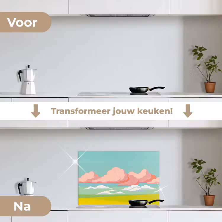 Spatscherm keuken - Wolken - Roze - Natuur - Modern - Pastel — 3