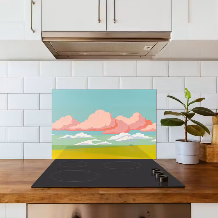 Spatscherm keuken - Wolken - Roze - Natuur - Modern - Pastel — 6