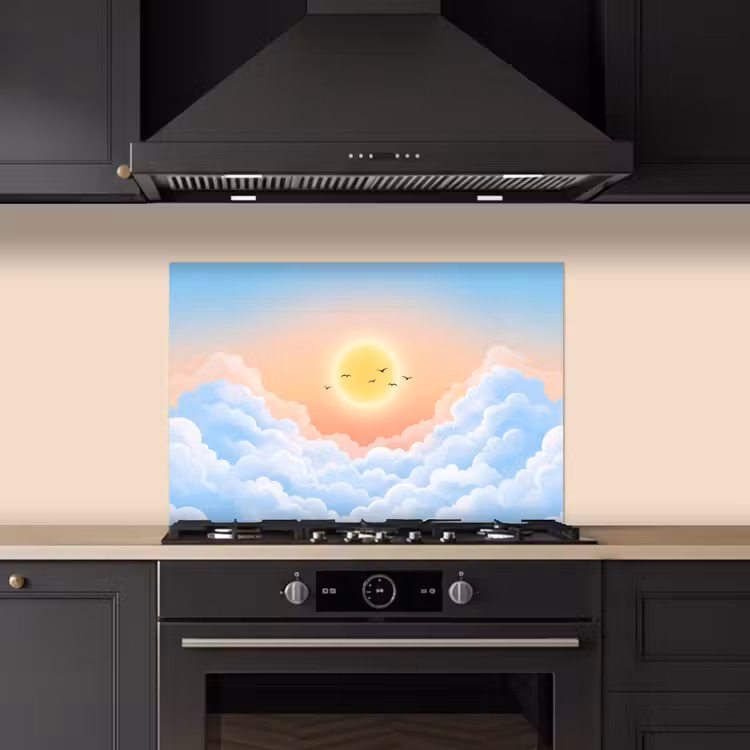 Spatscherm keuken - Zon - Vogels - Lucht - Natuur - Geel — 2