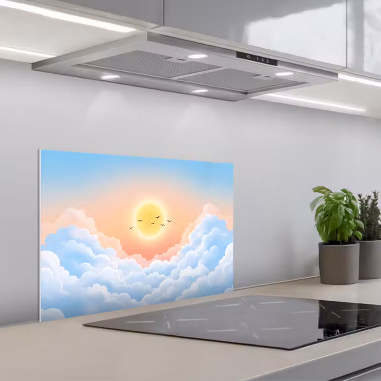Spatscherm keuken - Zon - Vogels - Lucht - Natuur - Geel — 5
