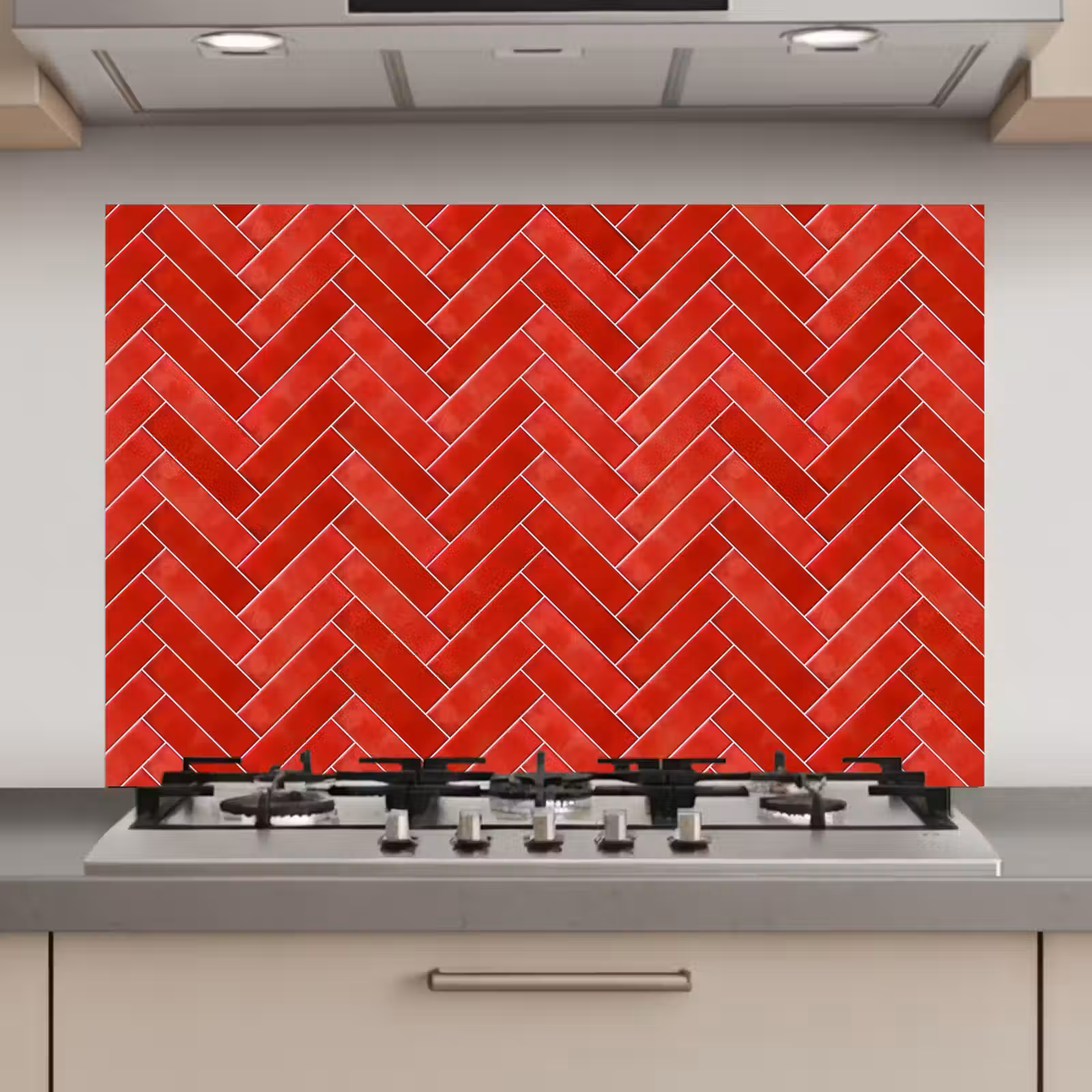 Spatscherm keuken - Visgraat - Tegel - Rood — 1