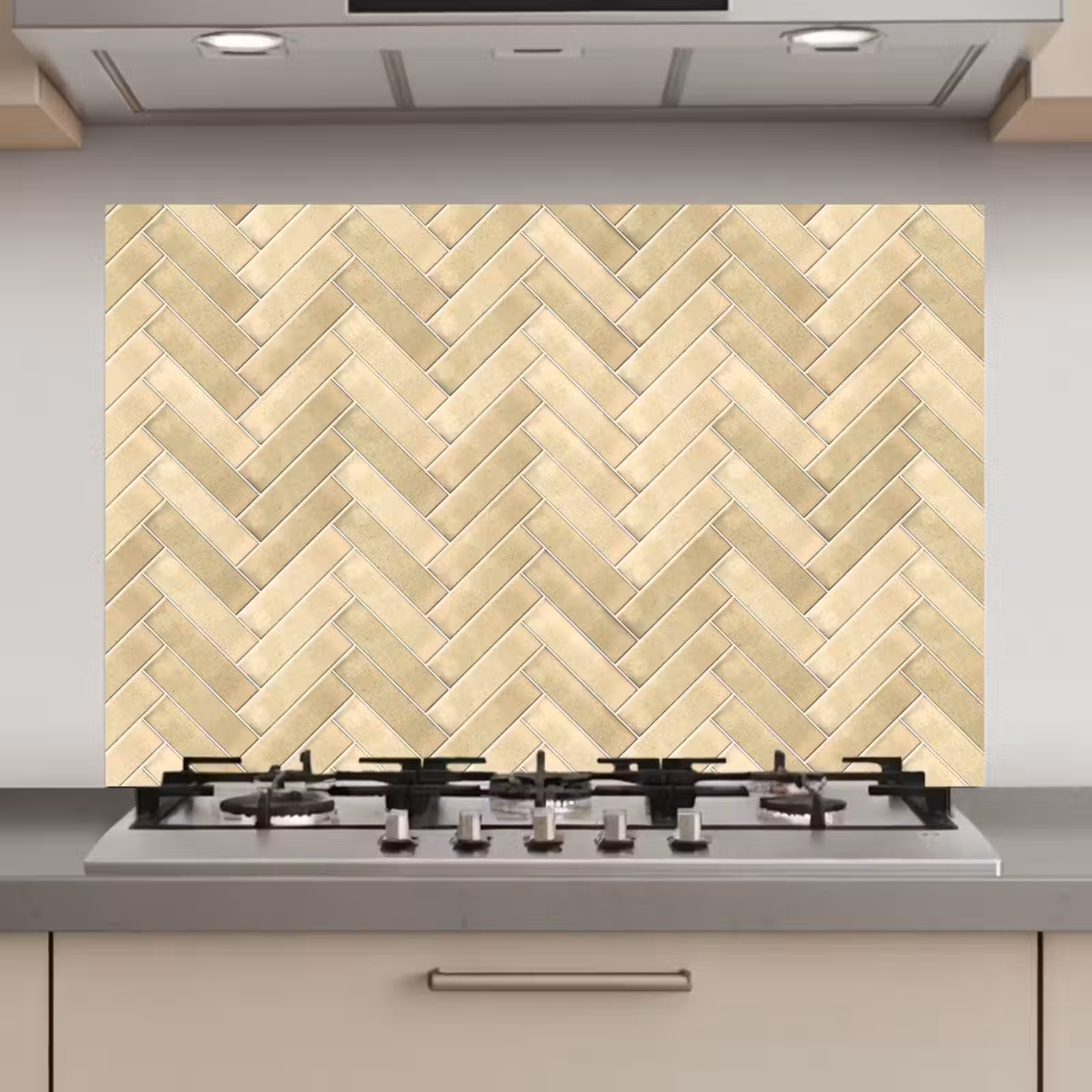 Spatscherm keuken - Visgraat - Tegel - Zand — 1