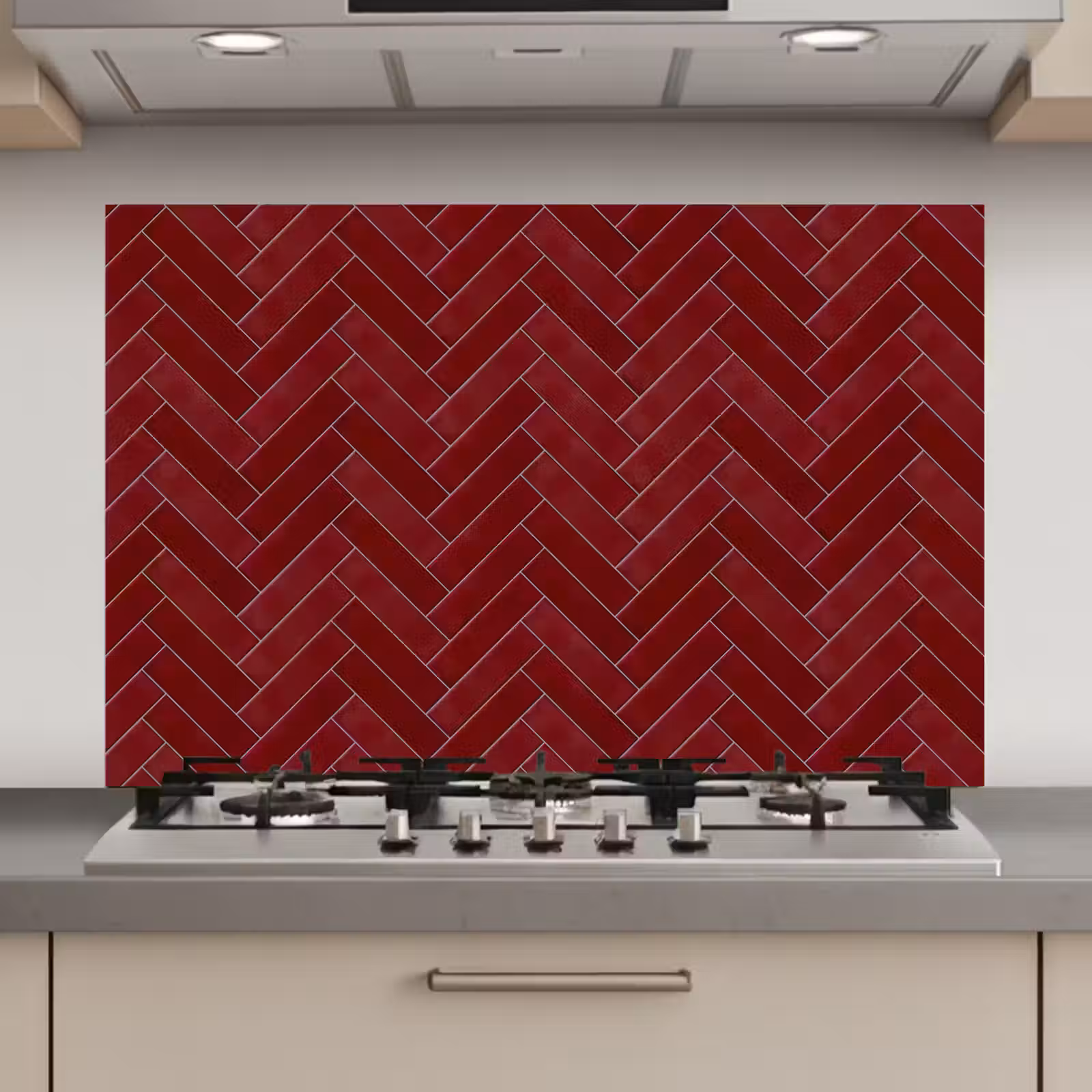Spatscherm keuken - Visgraat - Wandtegel - Bordeaux - Rood — 1