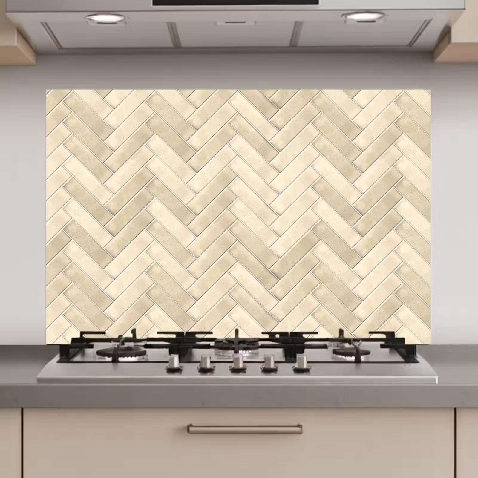 Spatscherm keuken - Visgraat - Wandtegel - Licht Beige — 1