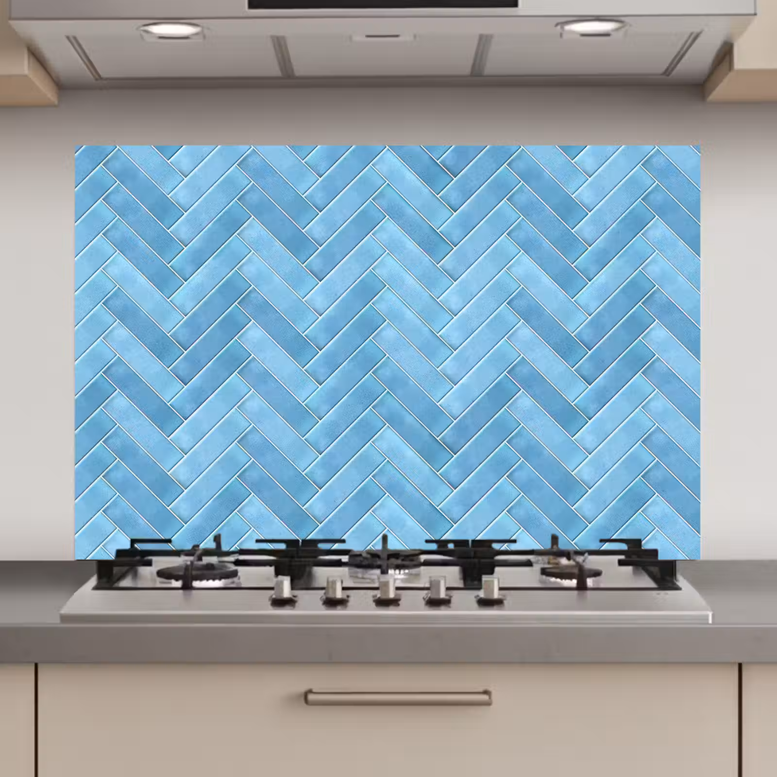 Spatscherm keuken - Visgraat - Wandtegel - Lichtblauw — 1