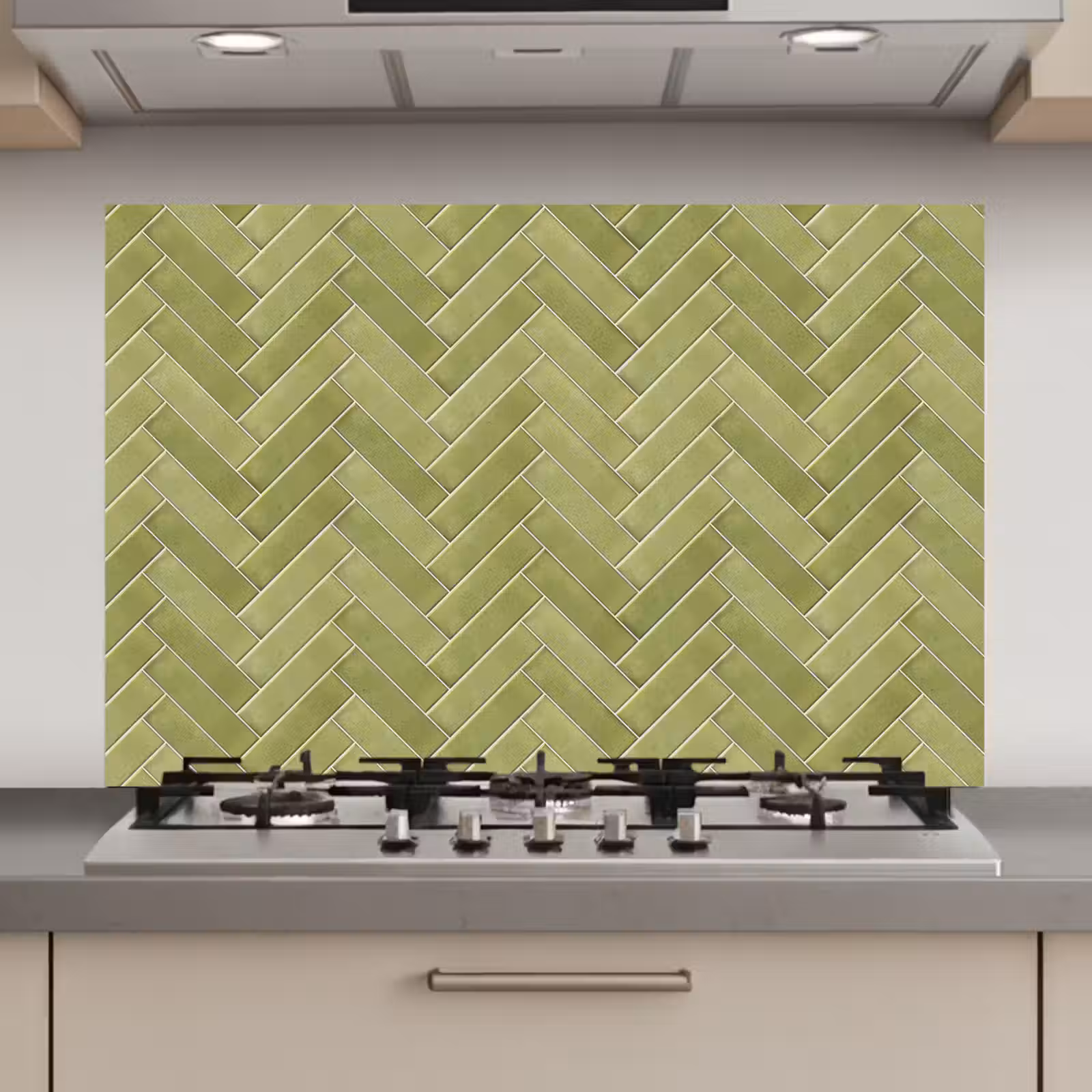 Spatscherm keuken - Visgraat - Wandtegel - Olijfgroen — 1
