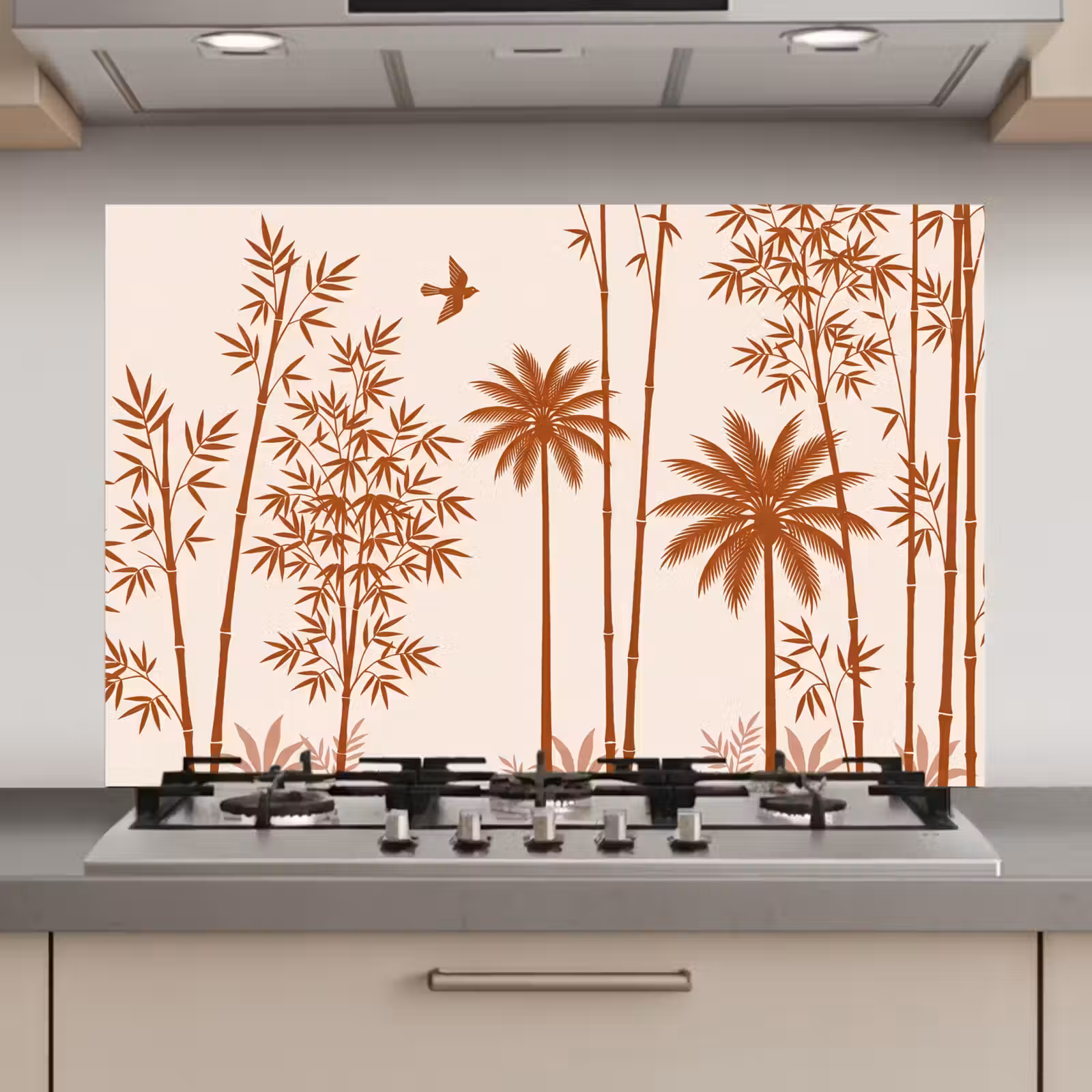 Spatscherm keuken - Vogel - Boom - Tropisch - Minimalistisch - Bruin — 1