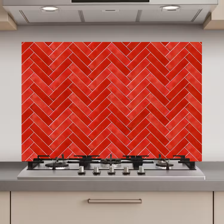 Spatscherm keuken - Visgraat - Tegel - Rood — 1