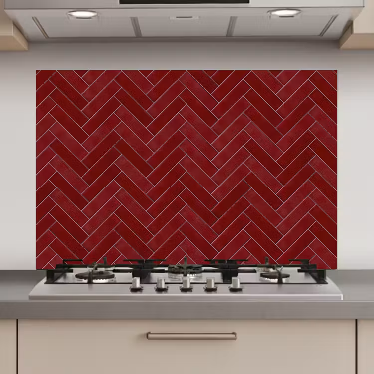 Spatscherm keuken - Visgraat - Wandtegel - Bordeaux - Rood — 1